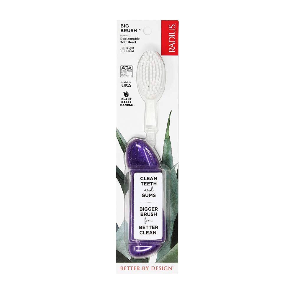RADIUSToothbrush Big Brush BPA Free & ADA Accepted Designed to Improve Gum Health & Reduce Gum Issues - Right Hand - Purple - Pack of 1