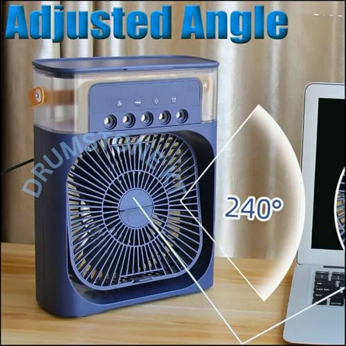 Image of DRUMSTONE Portable USB Air Cooler Fan with Water Tank, Personal Desk Cooling Fan with 3 Fan Speeds, 5 Mist Modes, LED Night Light for Home, Office & Travel
