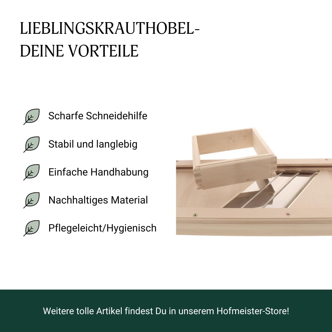 Hofmeister Productos De Madera Profesional-Mandolina para hierbas, cuadrado, 3 Acero inoxidable-Cuchillo y Cajón, Largo: 600 mm, Madera De Haya