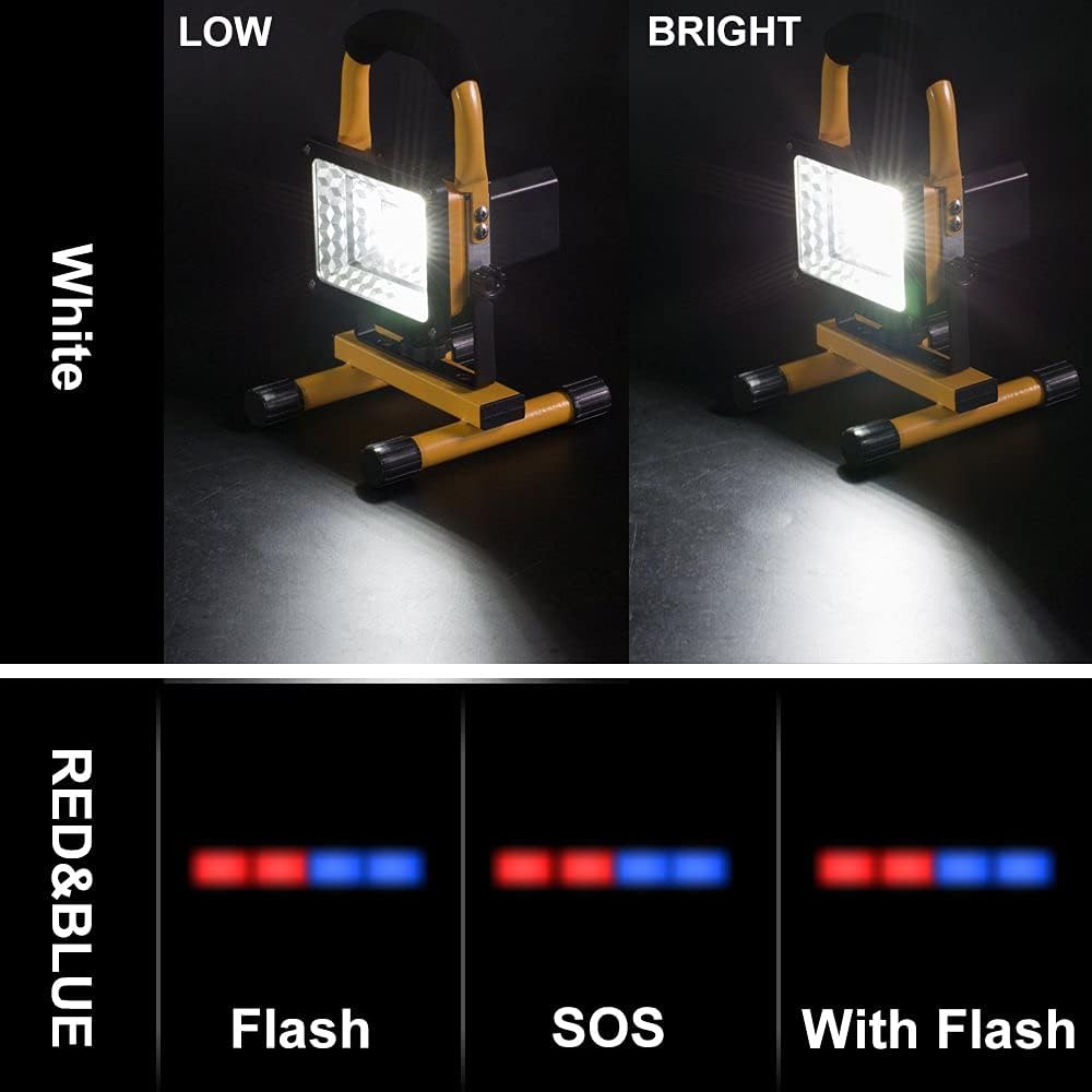 Work Light, 1600LM 3 Brightness Modes LED Work Lights, IPX5 Waterproof Flood Lights, 6000K Daylight Portable Work Lights with Stand Perfect for Workshop, Construction Site, Job Site