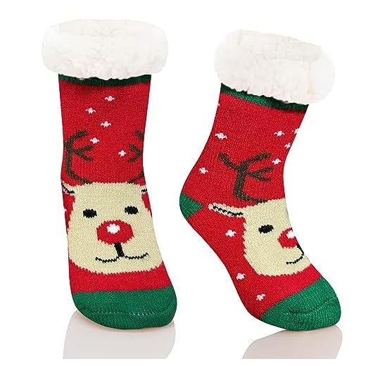 Chaussette De Noel Enfant, Chausson Chaussette Enfant, Chaussette Chaude Cadeau Noel Hiver Garçon Fille, Thermique Antiderapante Personnalisé, Decoration Noel A Suspendre Pour Sapin (Renne, L)