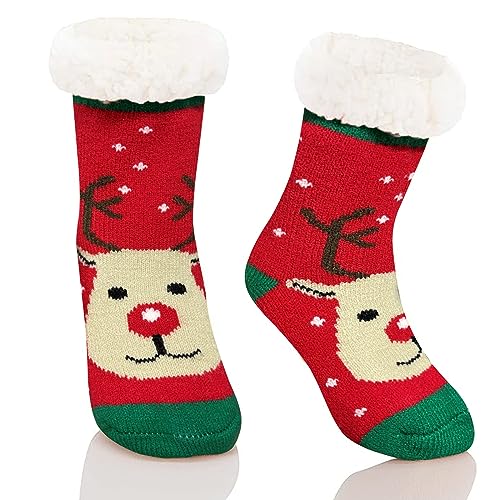 Oneshlee Weihnachtssocken Kinder, Kuschelsocken Weihnachten Kinder, Weihnachts Socken Geschenke Weihnachtsgeschenke Mädchen Junge, Weihnachtsdeko Zum Aufhängen Kamin Weihnachtsbaum (Rentier, L)