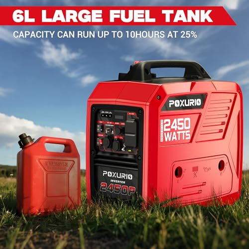 Image of 2450-Watt Dual Fuel Inverter Generator for Home Use, 1.6Gallon Large Fuel Tank Up to 8.3 Hours Use, 120V Gas Powered Generator Super Quiet - EPA Compliant, Red