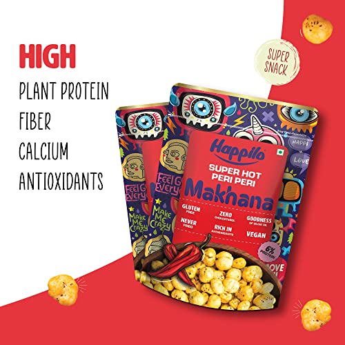 Image of Happilo Premium Super Snack Makhana Peri Peri 55g (Pack of 9) | Roasted Foxnuts, Phool Makhana | Healthy Snacks | Low Calorie, Vegan & Spicy