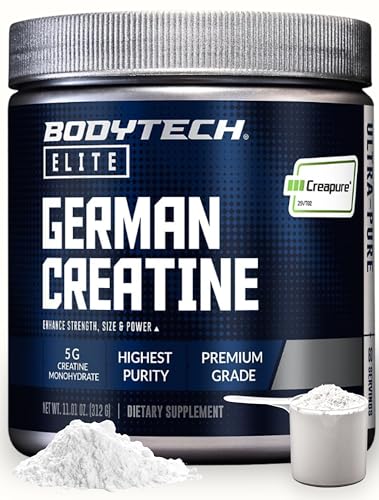 BodyTech Elite German Creatine with Creapure Creatine Monohydrate Powder for Strength Size & Power 5g per Serving Unflavored Gluten Free 11.01 oz 60 Servings