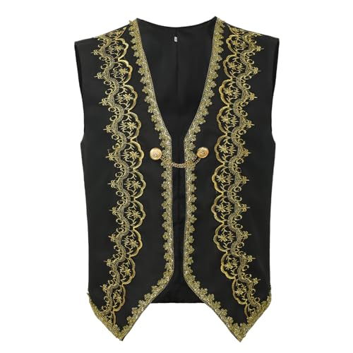 BPURB Men Victorian Rococo Court Style Embroidered Vest Waistcoat Prince Cosplay Costume Tuxedo Suit Vest for Wedding Prom Cocktail
