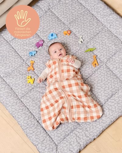 molis&co - Baby Spielmatte 120x120 cm, extra dick, weich, stilisch, unisex, 100% Baumwolle (Oeko-TEX), maschinenwaschbar, Blue Garden