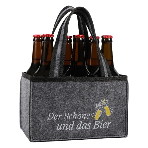 YRsorn Männerhandtasche Bier - Flaschentasche 6 Flaschen Bier Geschenke für Männer Der Schöne und Das Bier Personalisierte Geschenke für Herren Vater Sohn Freund Grau