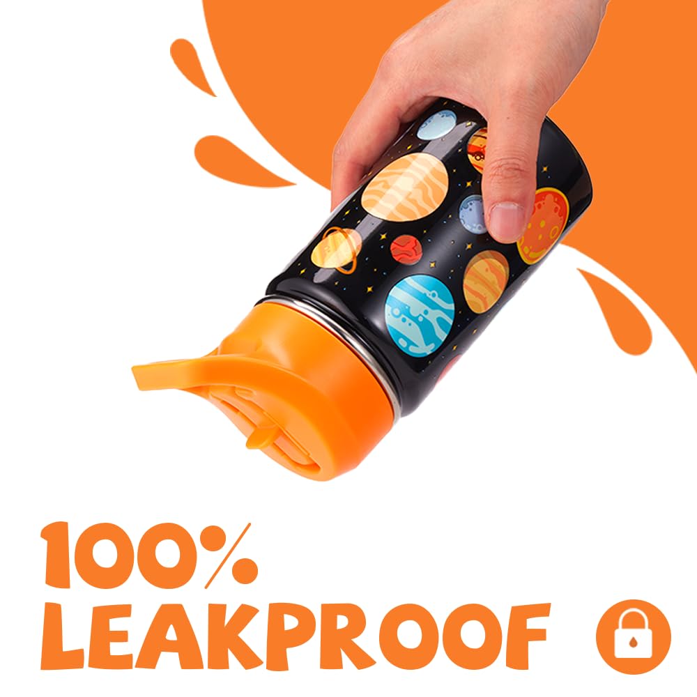 SANTECO Borraccia Bambini Acciaio Inox, Senza BPA, 380ml Borraccia Termica a Prova di Perdite con Cannuccia per Scuole, Facile da Pulire