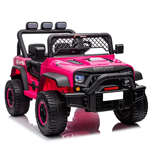 Nitoess 24V Kids Ride On Car, 2-Seater Ride On Car with Rubber-Plastic polymerized Tires 4WD Kids Electric Car for Girls with EVA Wheels, LED Headlight, Horn, Lockable Door, Pink