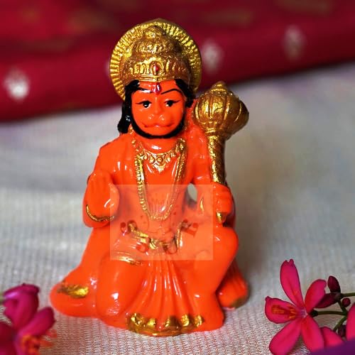 SSUE Lord Hanuman Ji Ki Murti in Blessing Posture with Gada Sitting Balaji Bajrangbali Sankat Mochan Bhagwan Idol for Temple Car Dashboard Home Office Shop Mandir Statue Gift