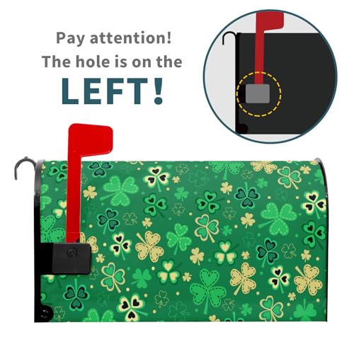 Image of St Patrick's Day Magnetic Mailbox Cover - Standard Size 21 X 25.5 Inch Green Gold Shamrock Design - Post Box Wrap for Outdoor Garden Home Yard Decoration