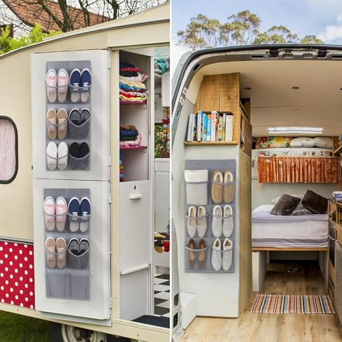 PANYI Hängeorganizer Camping mit 6 Taschen mit Zwei Spurlosen Haken Schuhorganizer Hängend über der Tür Schuhorganisatoren Platzsparend Tür Schuhregal für Wohnmobile Kleiderschränke Wohnzimmer (Grau)