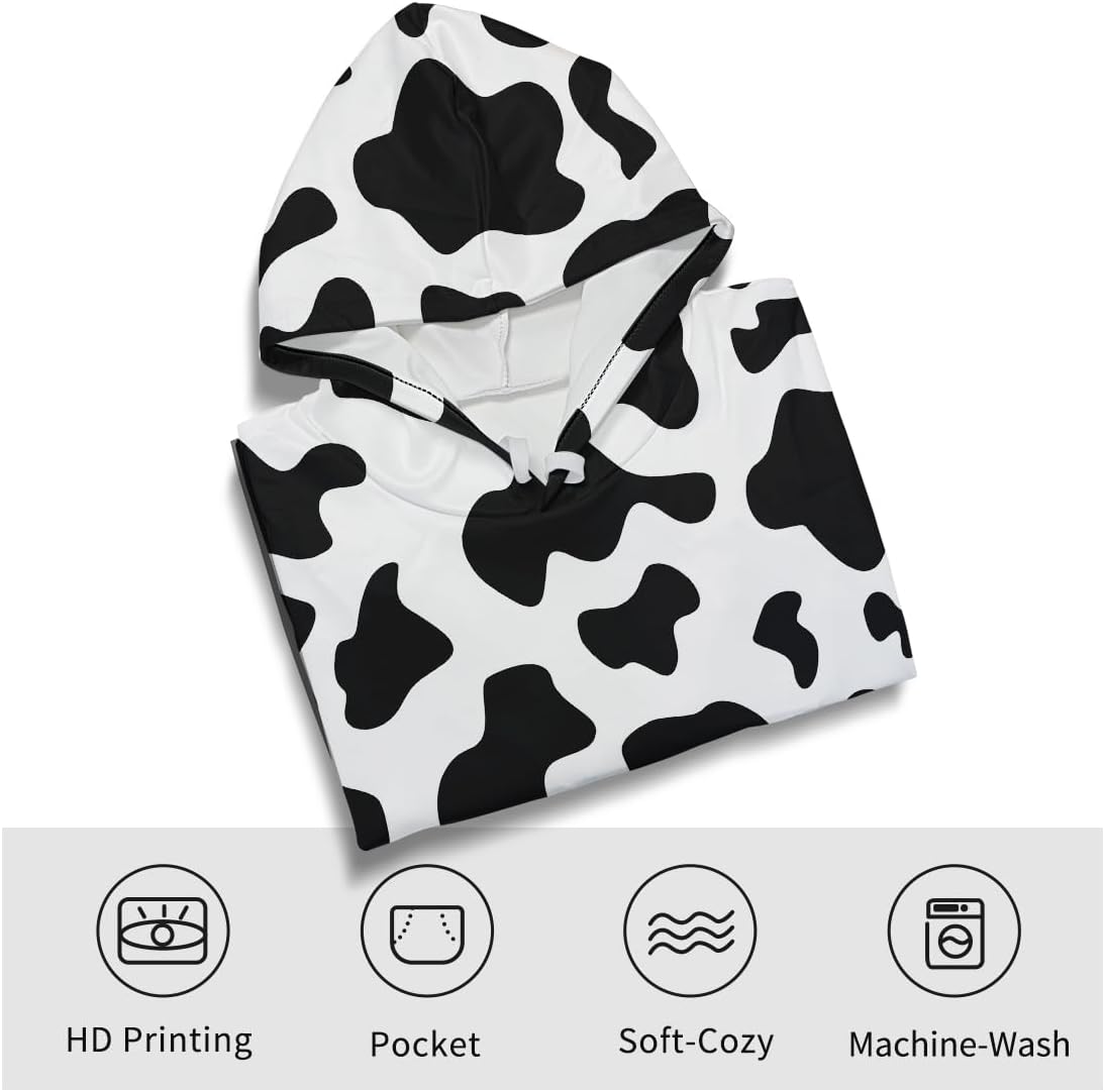 Fun Cow Print Hoodie Novelty Graphic Sweatshirt Pullover with Pocket for Men Women - Image 4