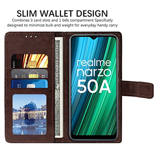 Image of Amazon Brand - Solimo Flip Leather Mobile Cover (Soft, Flexible & Kickstand Back case) Compatible for Realme Narzo 50A (Coffee)