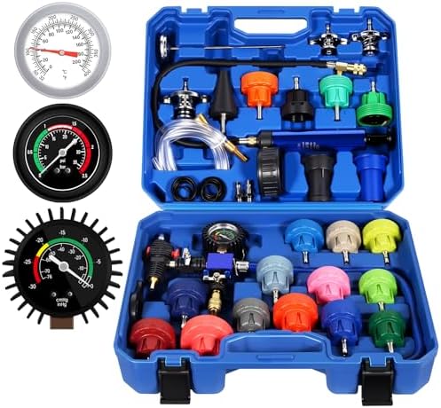 VTG VOGTEN 31PCS Coolant Pressure Tester Kit,Radiator Pressure Tester and Vacuum Refill Kit for Automotive Cooling System Water Tank Leakage Detection