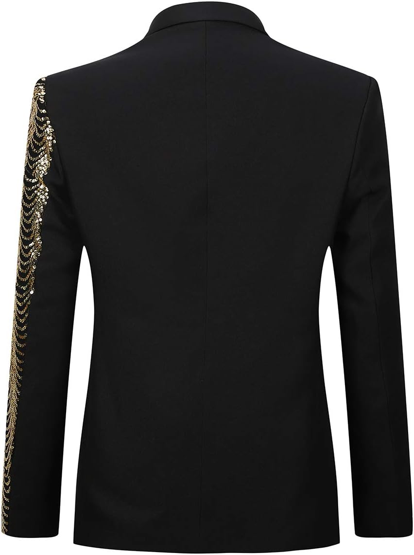 Cloudstyle Mens Stylish Dinner Tux Dress Blazer Slim Fit Gold Sequin Suit Jacket Sport Coat - Image 3