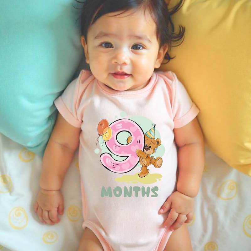 Image of Knitroot Monthly Birthday Teddy Special, Newborn Baby Half Sleeve Unisex Romper, Onesies, Sleepsuit, Body Suit, Envelope Neck, 1 to 12 Months Print, 0-12 Months, Infant Cloth for Boys & Girls