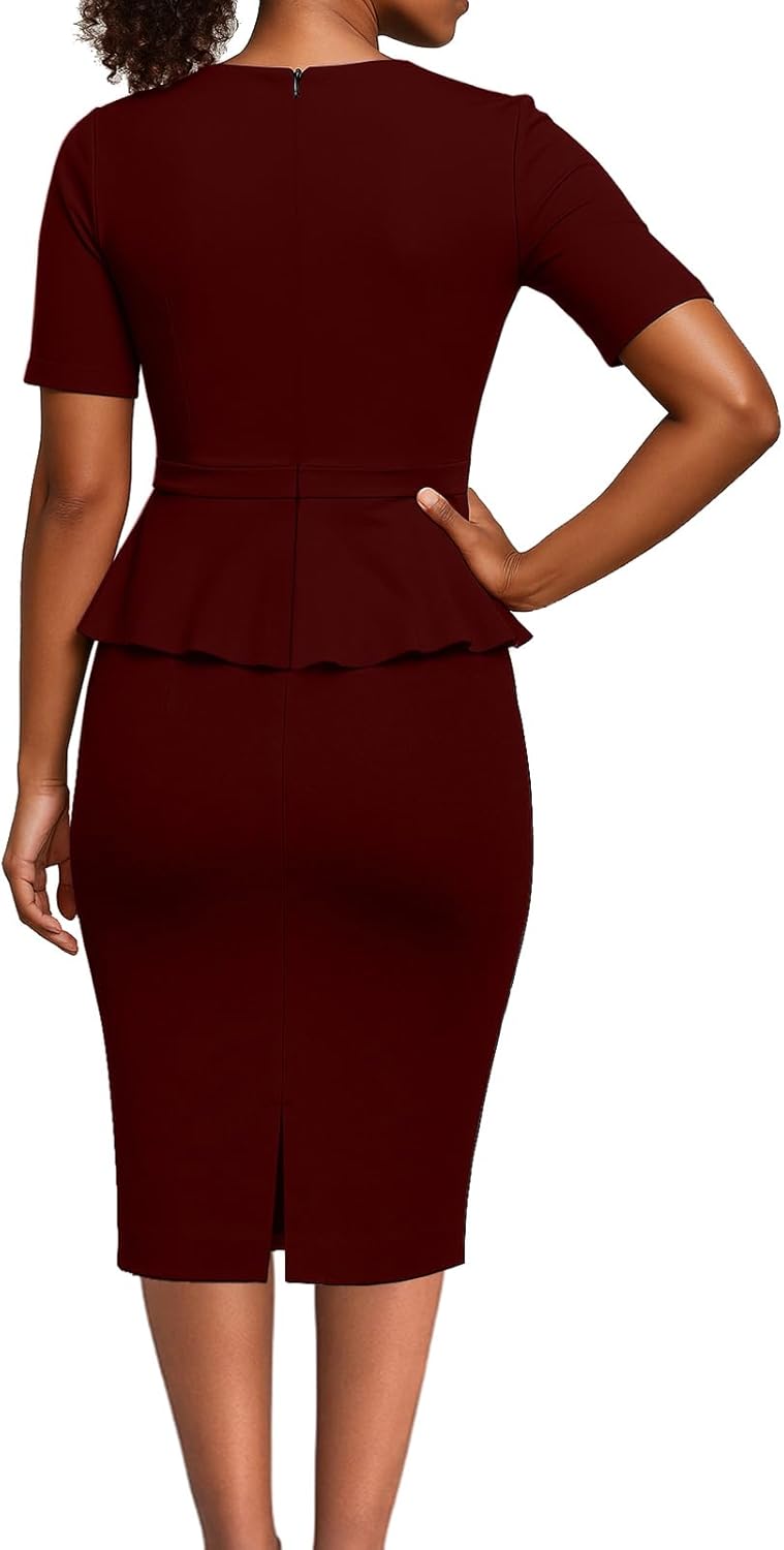 ZonJie Women's Wear to Work Dresses Elegant Short Sleeve Work Business Office Church Bodycon Pencil Dress - Image 3