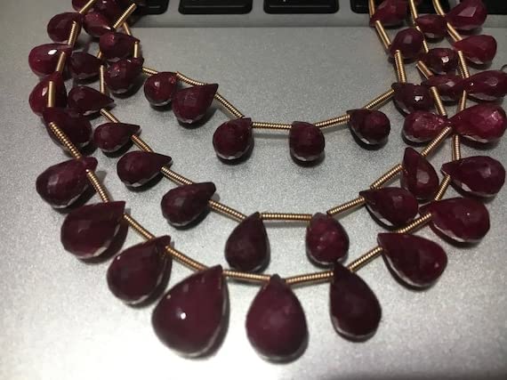 Rubis naturel facetté perle en goutte 13mm pierre rouge pour création bijoux artisanaux