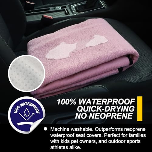 Image of Back Seat Cover for Car Trucks Van SUV Jeep,Waterproof Rear Bench Towel Seat Covers for Dogs and Kids,Automotive Backseat Protector (Pink)