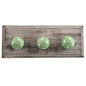 Indian-Shelf Wood Wall Hangers- Green Wall Hooks- Dot Wall Hangings- Cloth Hanging Hooks for Wall- Key Holder for Office Wall- Key Hangers for Wall Stylish- Cloth Hanger- Door Hanger - 4 Pack[4