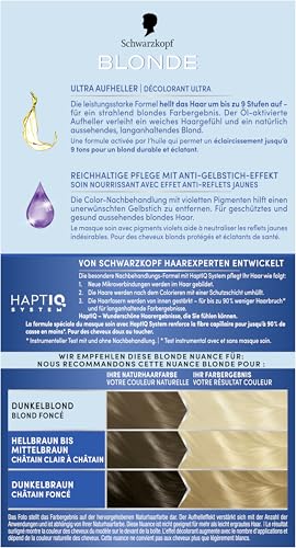 Foto von Schwarzkopf Blonde Aufheller L1++ (143 ml), Haarfärbemittel für Öl-aktiviertes Haare Aufhellen mit HaptIQ System, für bis zu 9 Stufen ohne Gelbstich