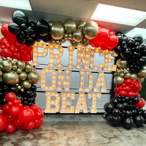 Image of Bezente Red Black and Gold Confetti Balloons Set 60pcs 12 inch