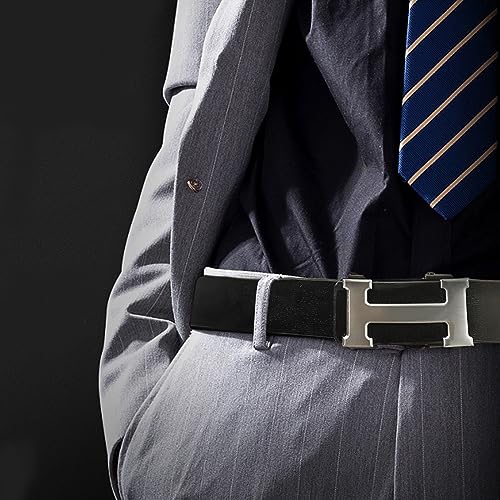 Image of Aurolran Men&Womens Leather Dress Belt Business Automatic Buckle Belt Color-Black Silver Gold