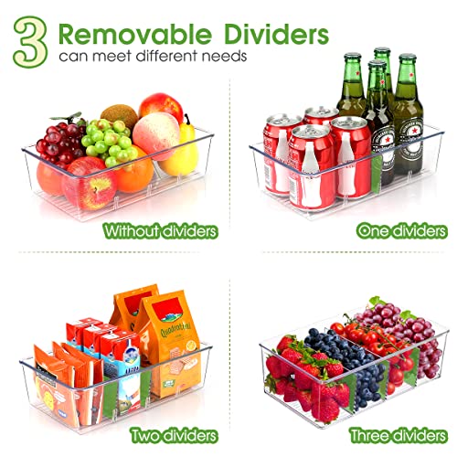 Zizoti 5 Pack Food Storage Organizer Bins Clear Plastic Removable Snack Organizer Pantry Organization Storage Racks With 3 Dividers, Kitchen, Cabinets Snacks, Packets, Spices, Pouches Stackable Bins #TOP1