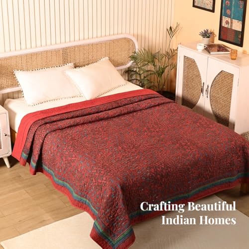 Image of Peepul Tree 100% Cotton Malmal AC Comforter 90x108 Inches, Queen Size Best for Summers Lightweight, Soft, Breathable & Reversible AC Blanket for Double Bed, Brickred & Navy