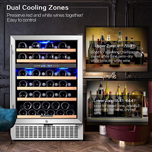Aaobosi 【Upgraded】 Wine Cooler Dual Zone, 24 Inch 51 Bottle Wine Refrigerator Built-In Or Freestanding With Quick And Silent Cooling System Double-Layer Tempered Glass Door Front Ventilation #TOP1