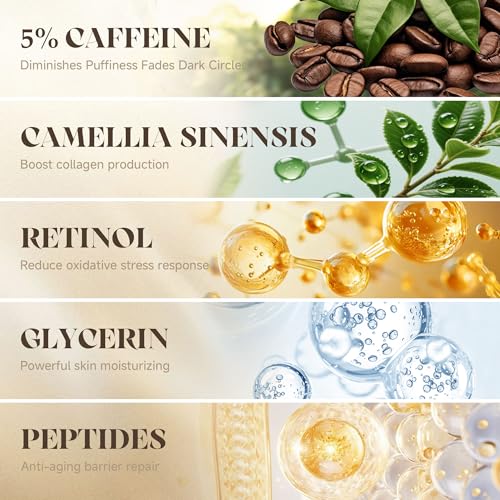 Eye Cream with 360° Roller, Anti Aging Treatment for Wrinkles & Fine Lines, Caffeine Under Eye Serum for Dark Circles & Puffiness, Retinol Peptides, 0.5 fl oz - Image 4