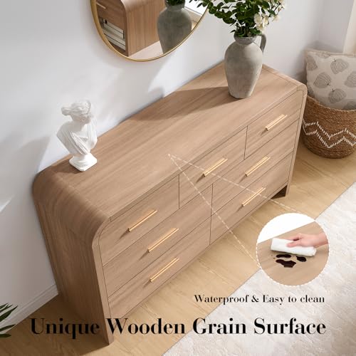 Image of Curved Drawer Dresser for Bedroom with 7 Drawers, 54'' Wide Chest of Drawer
