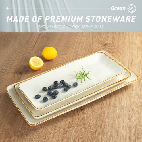 Famiware Serving Platter, Rectangular 15.67/14.1/12.6inch Serving Dishes for Entertaining, Microwave Dishwasher Safe, Stoneware Serving Trays for Party, Turkey, Cheese, Ocean Series, Vanilla White by famiware - Image 4
