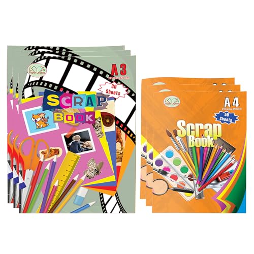 3 x A3 con 3 x A4 encuadernado de grapas, hojas de colores surtidos, álbum de recortes, actividades, álbumes de recortes, álbumes de fotos, álbumes de recuerdos para niños y adultos.
