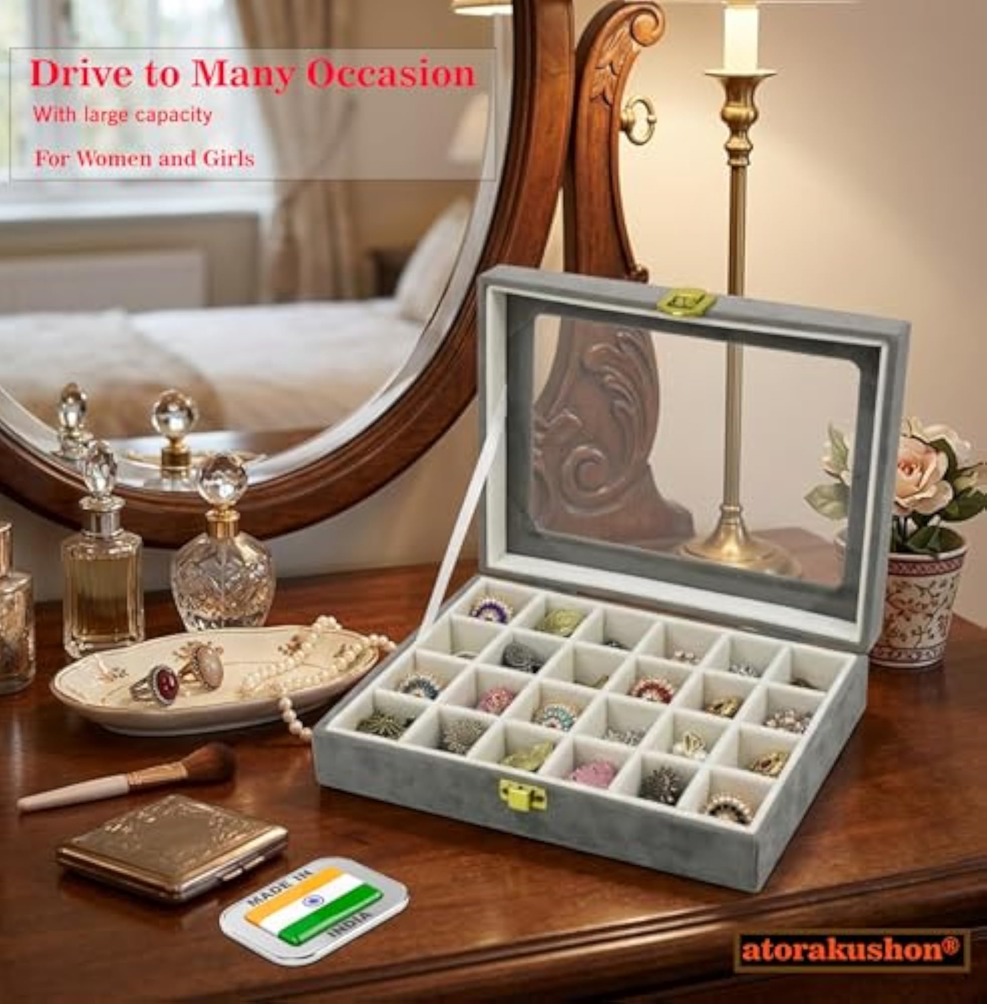 Velvet 24 Compartments Earring Storage Case Box