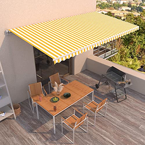 LAPOOH Toldo Manual retráctil, Toldos Exterior, Toldo De Terraza, Toldo Enrollable Exterior, Toldos para Patio, Toldos Verticales, Amarillo y Blanco 600x350 cm