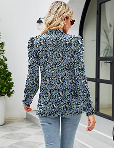 Image of LUYAA Puff Long Sleeve Shirts for Women Tops Dressy Casual Frill Mock Neck Smocked Cuffs Blouses