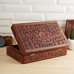 Ajuny Scatola Portaoggetti Decorativa Intagliata a mano in Legno con Motivo Floreale Multiuso Organizer per Ricordi Collane Orologi Ideale per Regali 8x5 pollici
