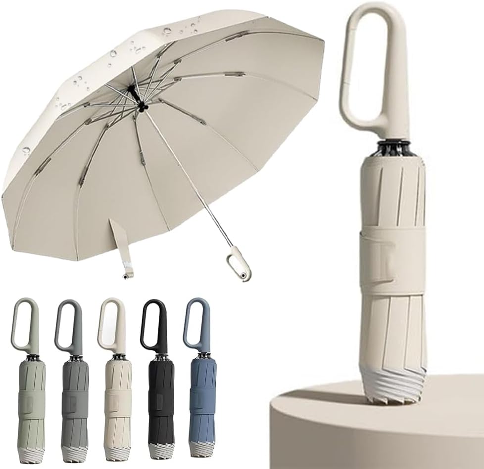 Zaho Umbrella, Ring Buckle Umbrella, Compact Reverse Umbrella with Reflective Safety Strip, Portable Automatic Folding Umbrella for Rain&Sun Uv Protection, Sturdy Windproof, Travel Portable (Green)
