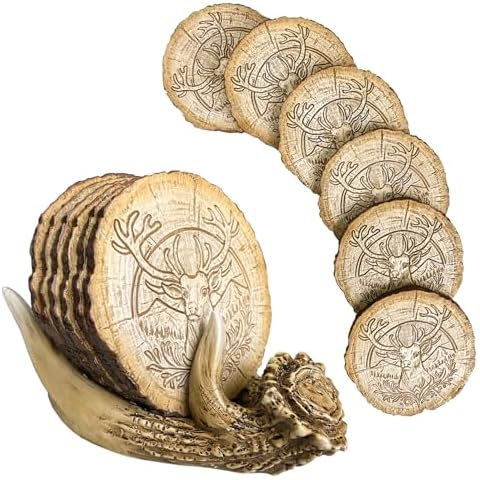 Deer Antler Rustic Coasters, Drink Coasters Set of 6, Handmade Unique Moose Coasters, Fun Resin Coaster for Coffee Table, Cup Coasters with Anti-Scratch Bottom for Drink Coffee Bar Kitchen Home Decor Cover