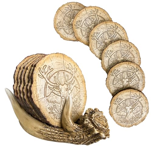 Deer Antler Western Coasters Set of 6 - Rustic Cabin