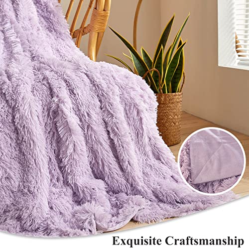 XeGe Luxury Faux Fur Throw, Light Purple Soft Fluffy Blanket Single, Shaggy Plush Decorative Couch Blanket - Image 4