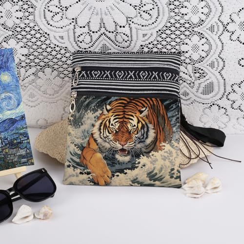 Tiger Waves Art Print Crossbody Bag Adjustable Shoulder Strap Messenger Bag Unique Holiday Present Birthday Gift for Adult Friend Tiger Lover3