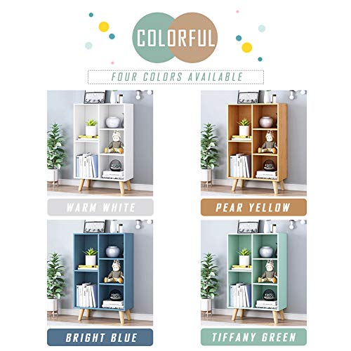 Iotxy Wooden Open Shelf Bookcase - 3-Tier Floorstanding Display Cabinet Rack With Legs, 5 Cubes Free Standing Bookshelf, Tiffany-Green #TOP2