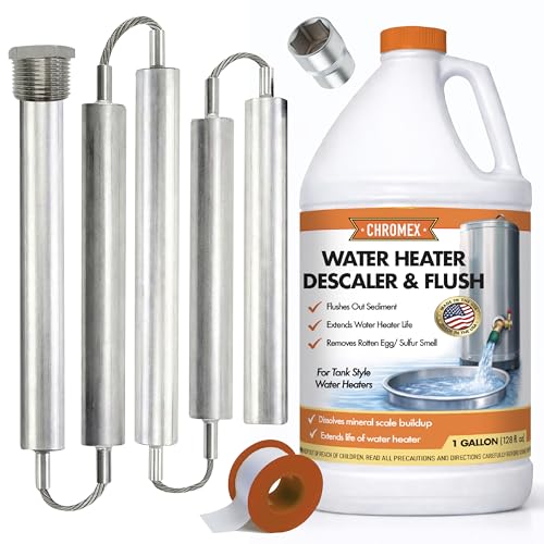 44 in Magnesium Anode Rod Kit for Water Heater, Segmented for Low Clearance, Includes Flush and Descale Solution, Replace your Anode Rod and Flush your System, Remove Scale and Sediment