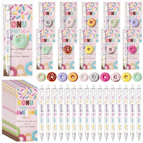 Sinload 60 Sets Employee Appreciation Gifts Bulk Donuts Party Favors Inspirational Awesome Mechanical Pencil Donuts Stress Ball and Positive Thank You Card