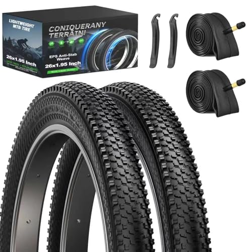 26 Inch Bike Tires Replacement 2-Pack 26x1.95 Bike Tire with Anti-Stab Weave, Folding Mountain Bicycle Tires and Tubes