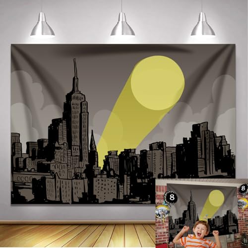 USERTEN Bat Superhero City Scape Backdrop 8x6ft Full Moon Skyline Hero Party Polyester Banner Kid Adult Super Hero Birthday Party Cake Table Decoration Room Wall Decor Tapestry Photo Background